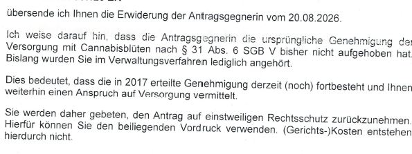 Text Antwort Gericht Rücknahme